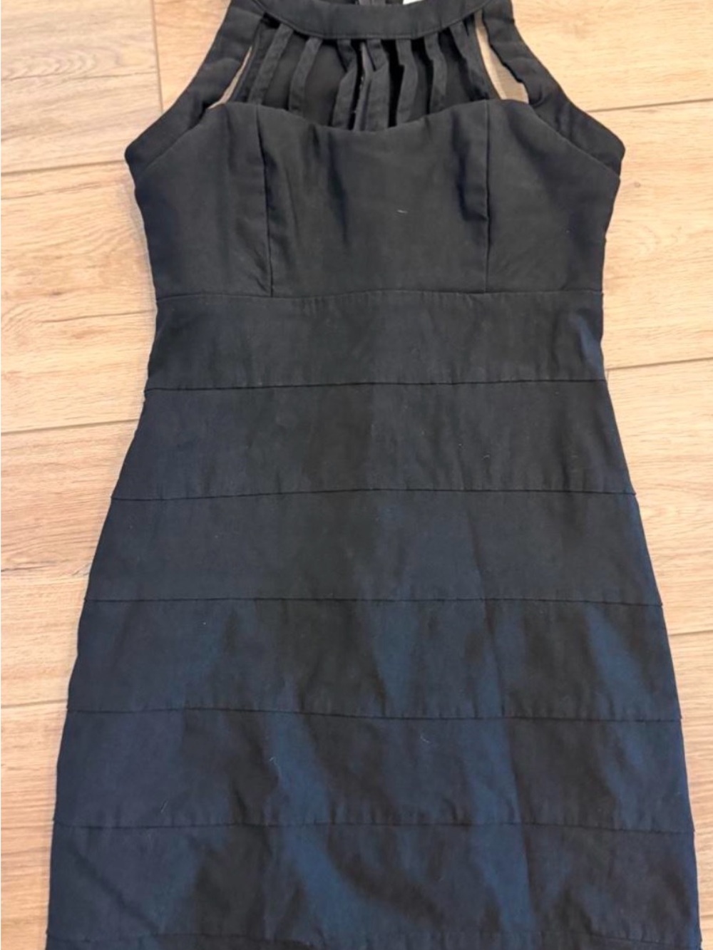 Body Central Black Strappy Panel Halter Mini Dress